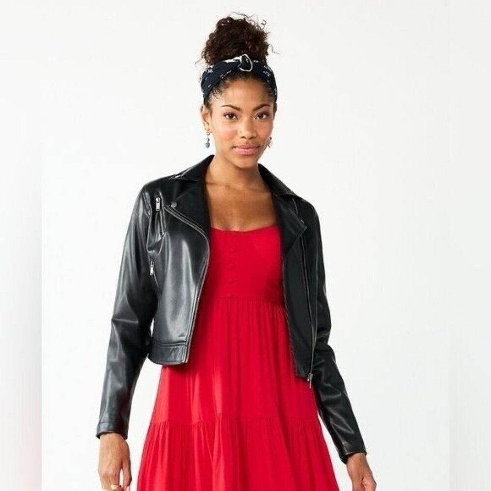 SO Faux Leather Moto-Jacket Size Large NWT